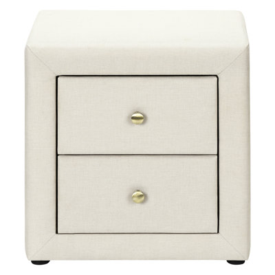 Table de chevet rembourrée beige pour chambre à coucher - Solution de rangement pratique transitionnelle avec tissu et deux tiroirs
