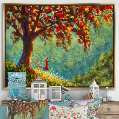«Girl in Dress on Spring Tree Swing», reproduction d'art sur toile