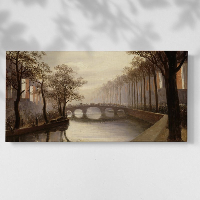 Série paysage - CMLII - Toile tendue avec châssis encadré - Prêt à être accroché, H 21 po x l 41 po, Doré
