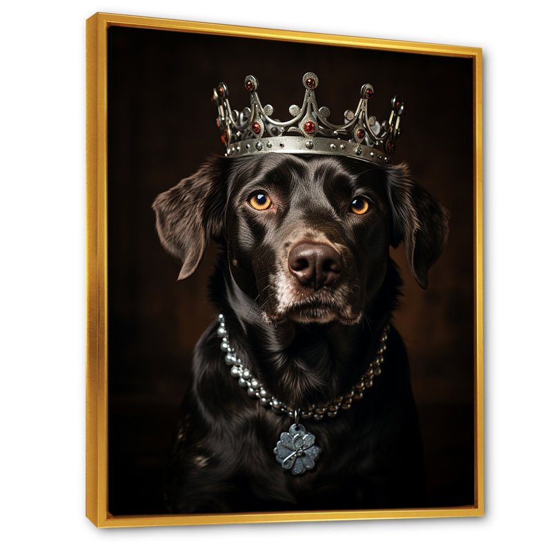 «Crowned Royal Labrador Dog II», art mural chien, H 44 po x l 34 po x P 1,5 po, Cadre flottant doré