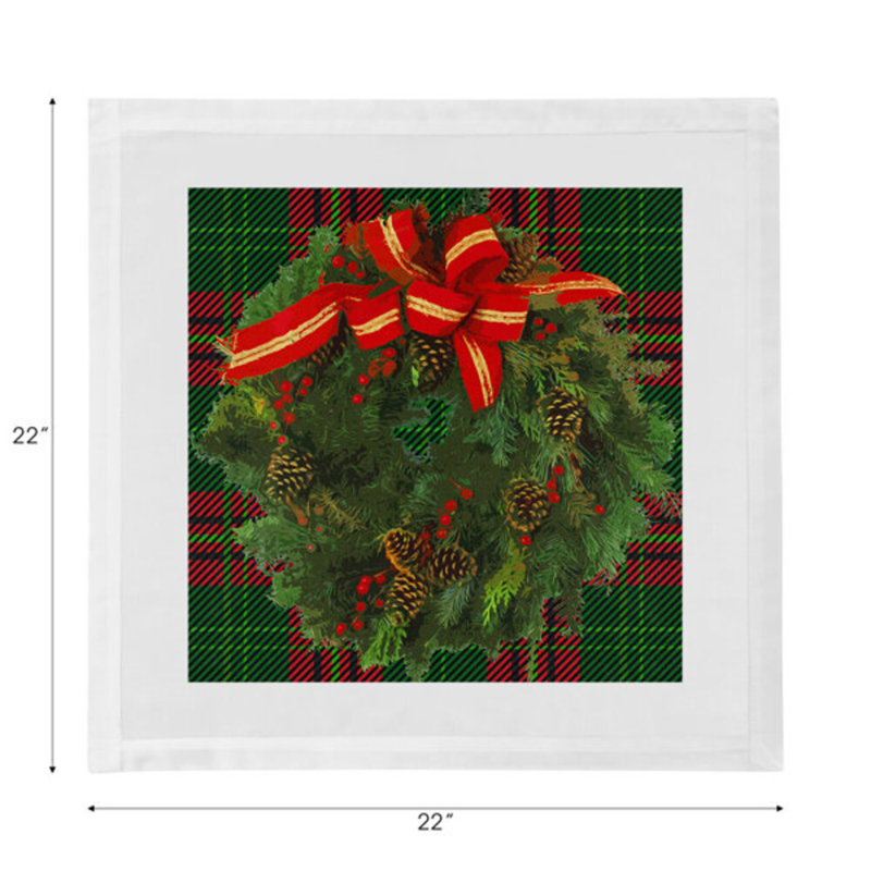 Christmas Wreath Cotton Blend Square Napkins, Tartan Green