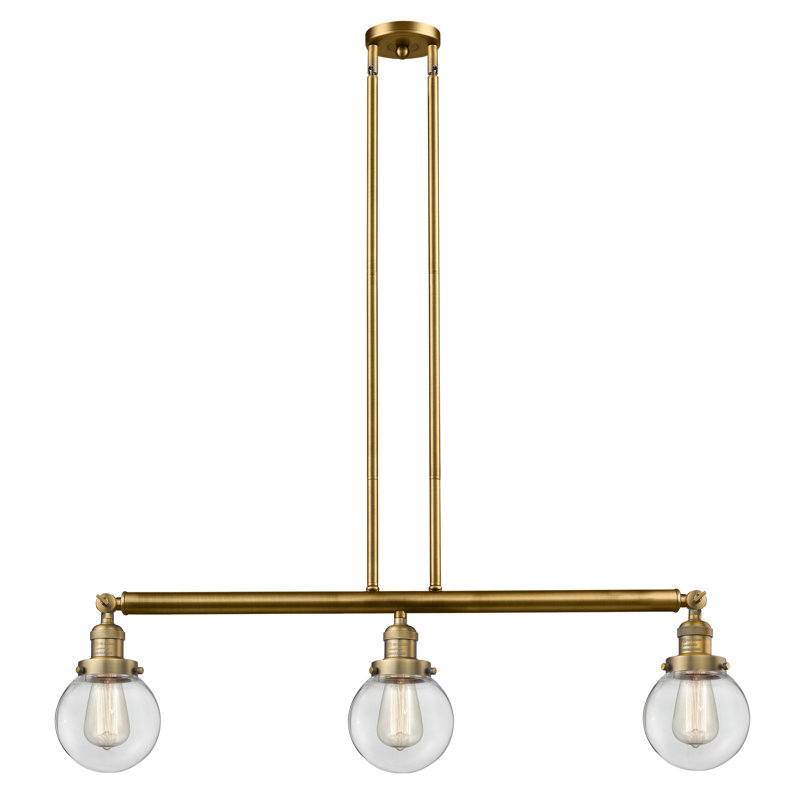 Clementina 3 - Light Kitchen Island Pendant, Clear, Antique Brass, No Bulb Included