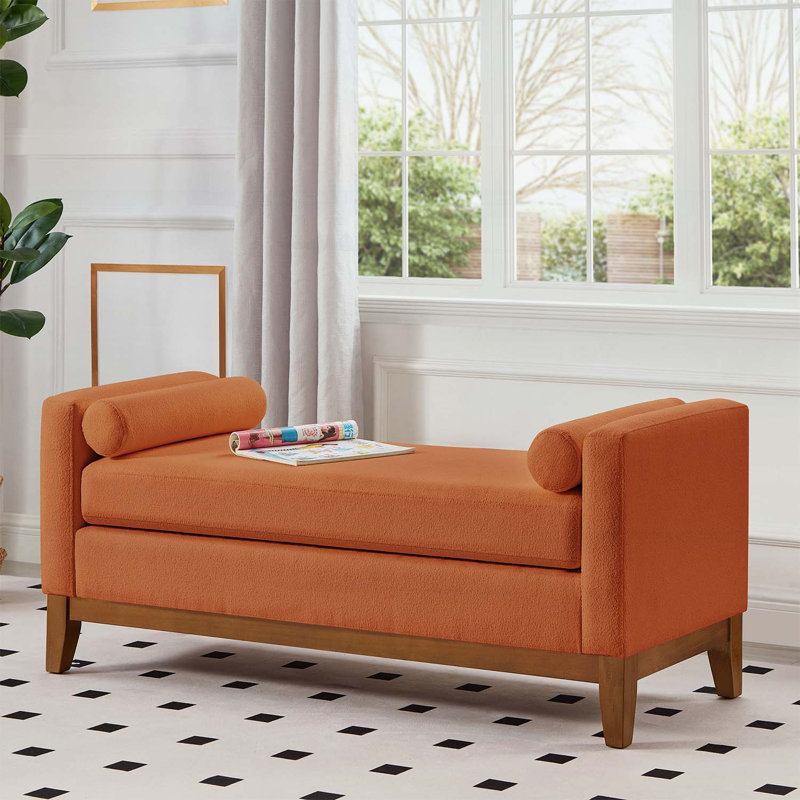Élégant banc rembourré avec 2 coussins, Orange