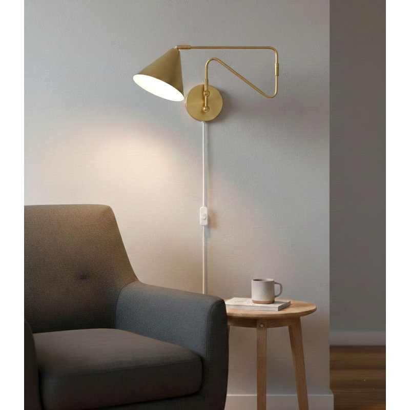 Plug-in Swing Arm Sconce, Brushed Brass