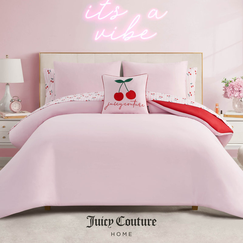 Juicy Couture Cherry Script Solid Reversible Bed-in-a-Bag Comforter Set, Queen