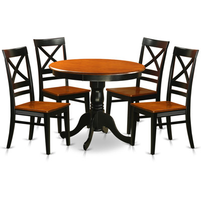Ensemble de table à manger 5 pièces pour 4 personnes comprenant une table de cuisine ronde avec piédestal et 4 chaises de salle à manger, 36 po x 36 po, noir et cerise