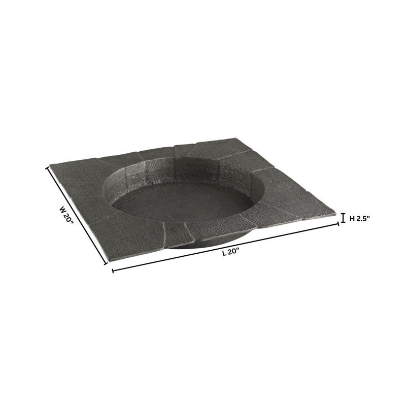 Plateau en aluminium coulé Baxter, H 2,5 po x l 20 po x P 20 po, Étain antique