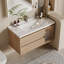 Meuble-lavabo simple 36 po en bois naturel avec plateau en céramique, porte d'armoire visible et drain inclus - Meuble-lavabo