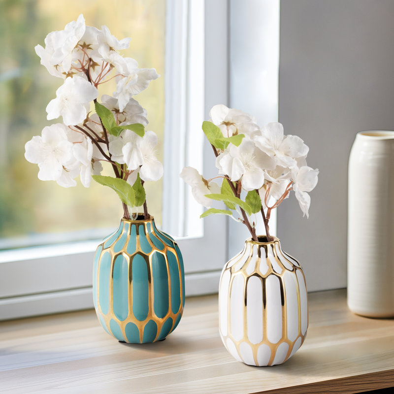 Vase en céramique Addington, Bicolore turquoise / bleu sarcelle, H 5 po x l 4 po x P 4 po