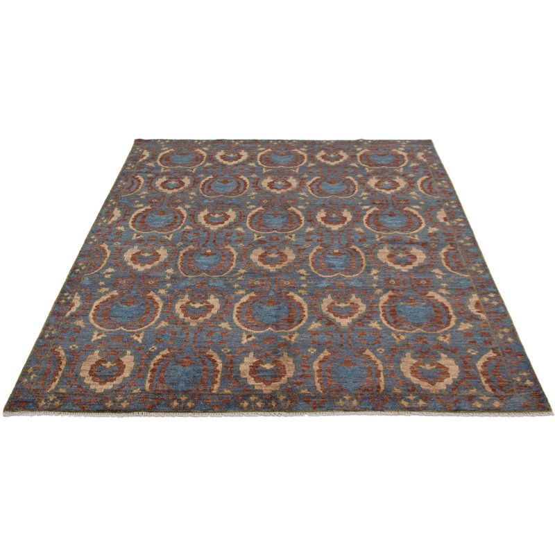 Tapis unique en laine noué à la main style Oushak gris / bleu 8 pi 1 po x 9 pi 9 po années 2010 Gerlak
