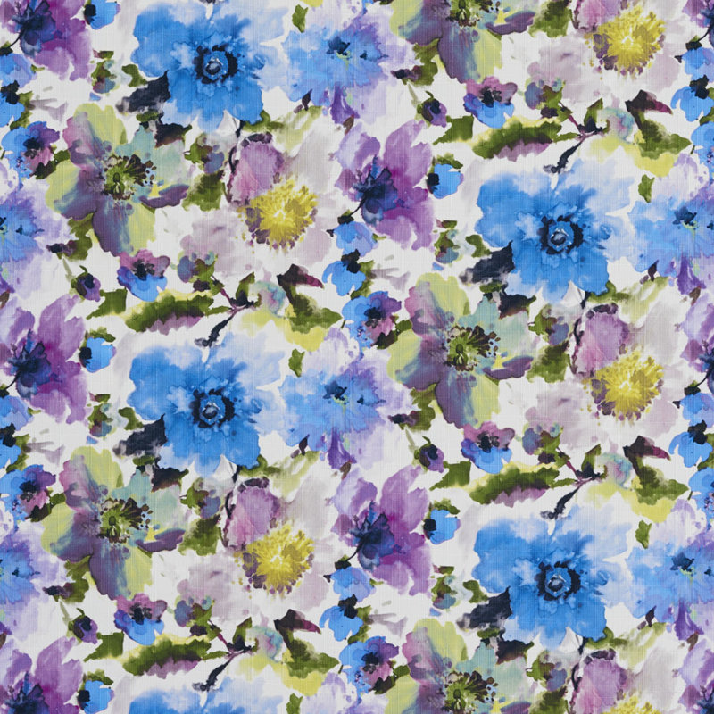 Tissu à imprimé floral, Bleu / Mauve