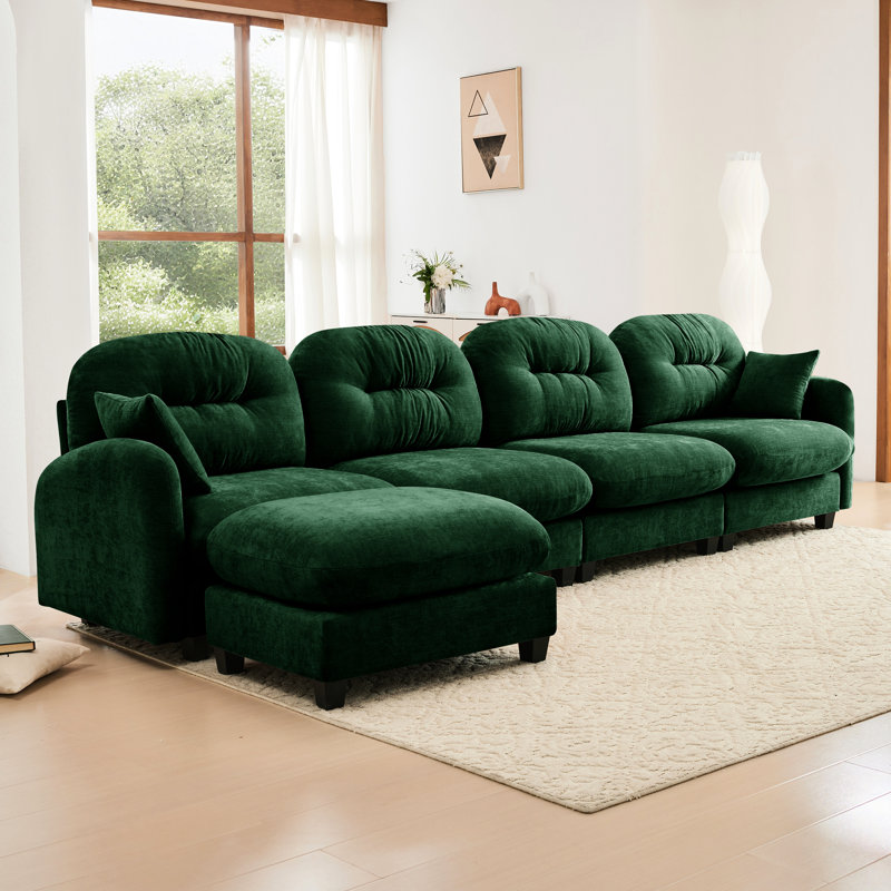 Canapé modulaire en chenille douce de 4 L avec courbe ergonomique, dossier plissé et plusieurs combinaisons de tissu modulaire, coussin, siège, aménagement personnalisable