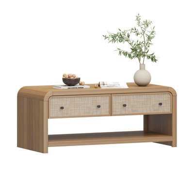 Table basse Choat 48 po avec tiroir en rotin Cevat