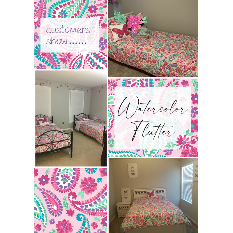 Pink and Aqua Microfiber Reversible Twin Bedspread Set