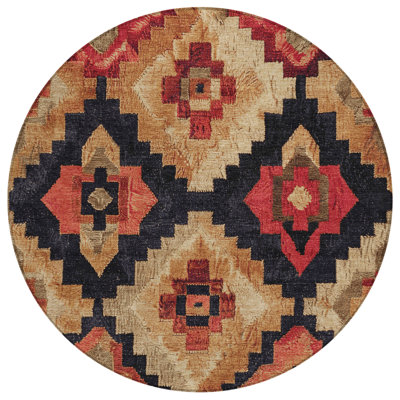 Machine Washable Indoor/Outdoor Xhevrie Rust Rug
