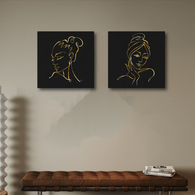 Elegant Decorative Canvas Painting Set (2 Pieces), Gold & Black, 11.8 x 11.8 Inches | 100% Canvas with 100% Wooden Frame | Perfect for Home Decor, Living Room & Office Wall Art, Stylish & Contemporary Design