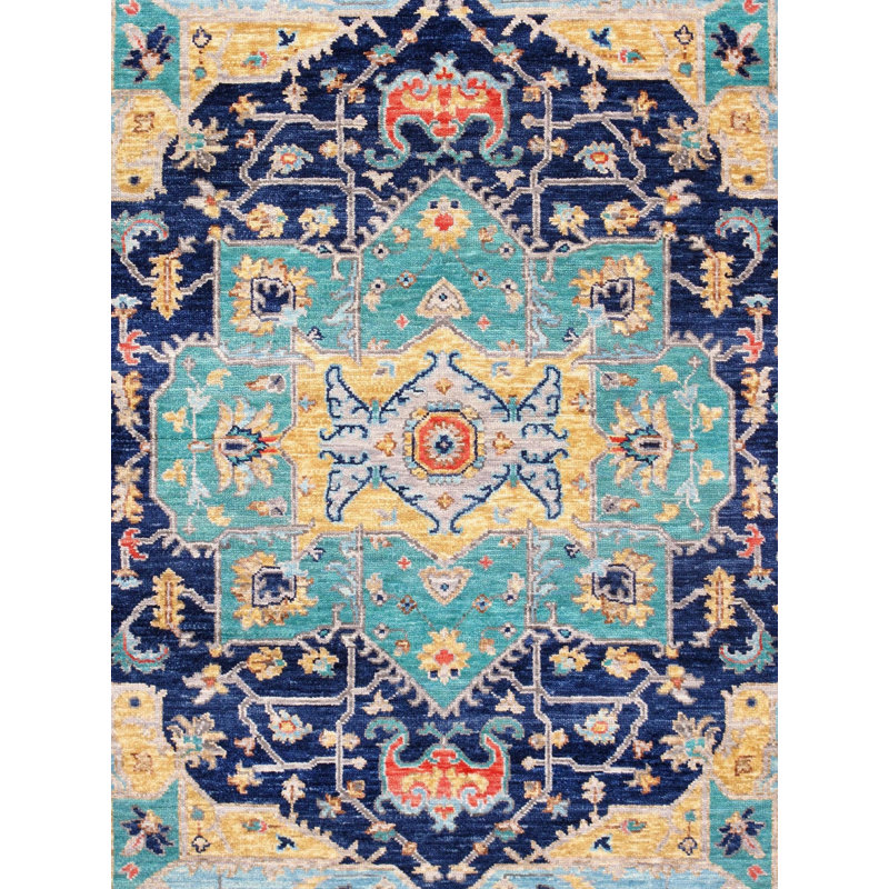 Tapis rouge / bleu marine en laine et en coton noué à la main de style oriental 8 pi 1 po x 10 pi 2 po Oriental