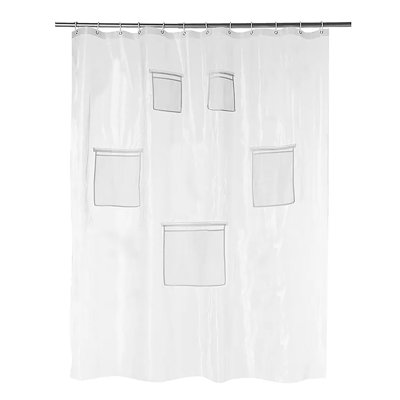 72 po x 72 po - Doublure de rideau de douche épaisse et épaisse transparente Peva avec poches en filet