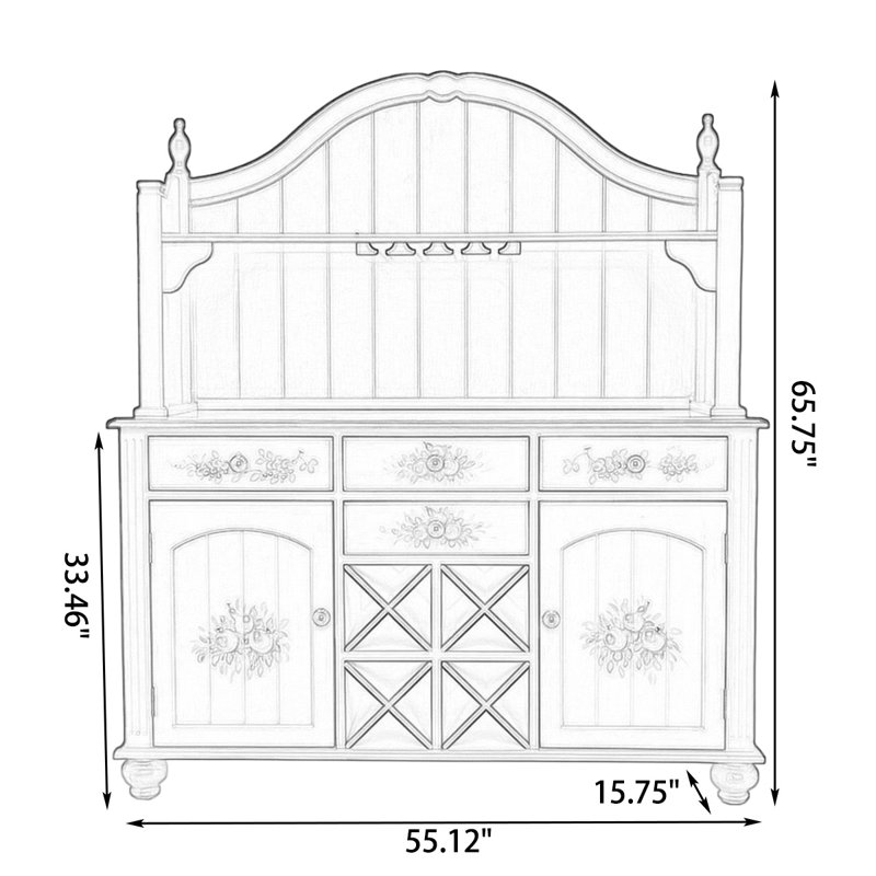 Buffet vert + brun massif + bois manufacturé, Vert/brun