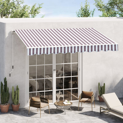 Auvent rétractable 10 pi x 8 pi - Parasol de patio avec manivelle et toile d'eau, cadre en aluminium pour terrasse de terrasse, abri à café rayé 10 pi x 8 pi, terrasse d'eau, balcon, rayure