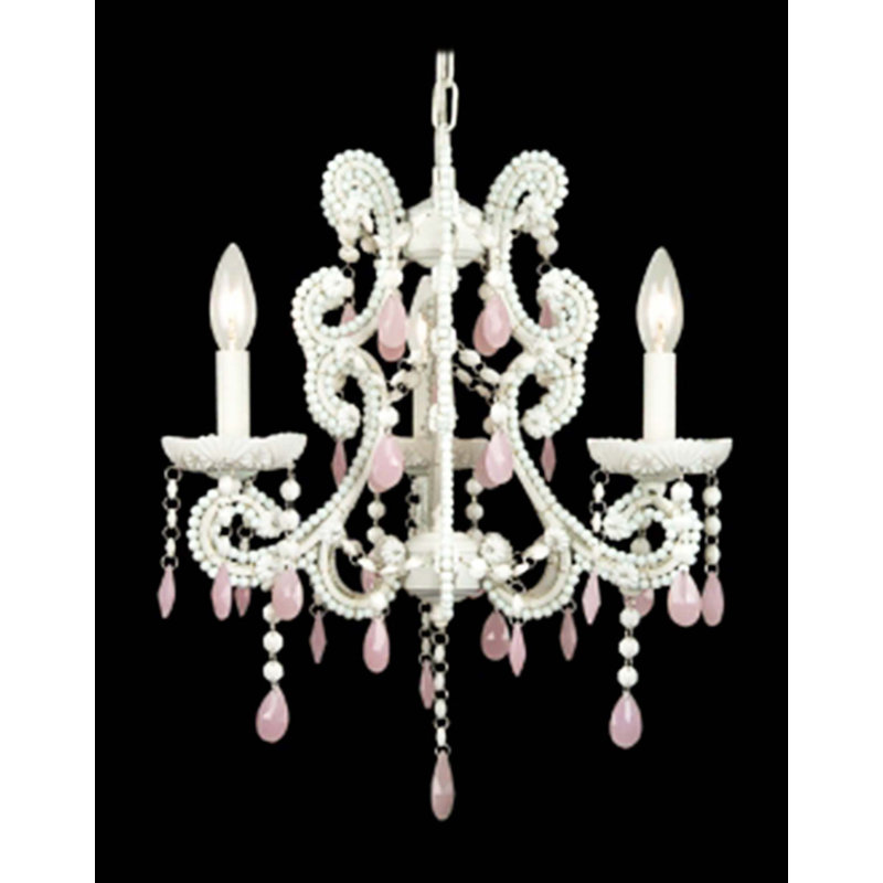 Lustre blanc 3 lumières avec cristaux roses