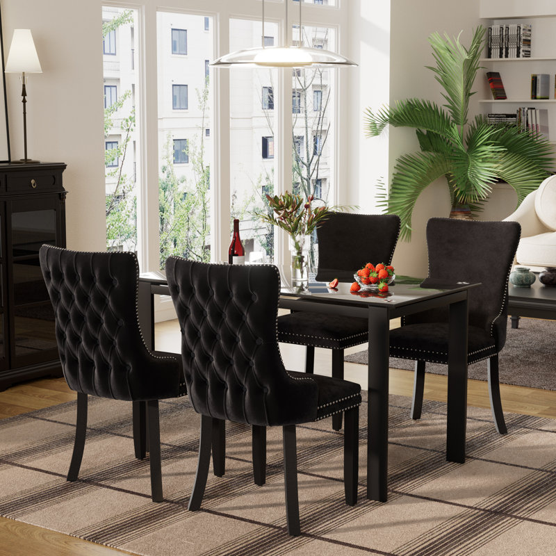 4-Piece Rectangle Dining Set, Black, 29.5"H x 52"L x 27.6"W