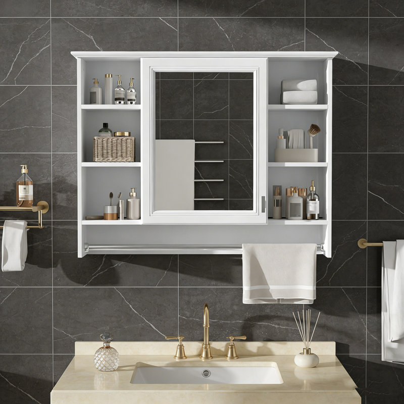 Armoire de salle de bain murale avec tablette réglable et 1 porte à fermeture en douceur, Blanc