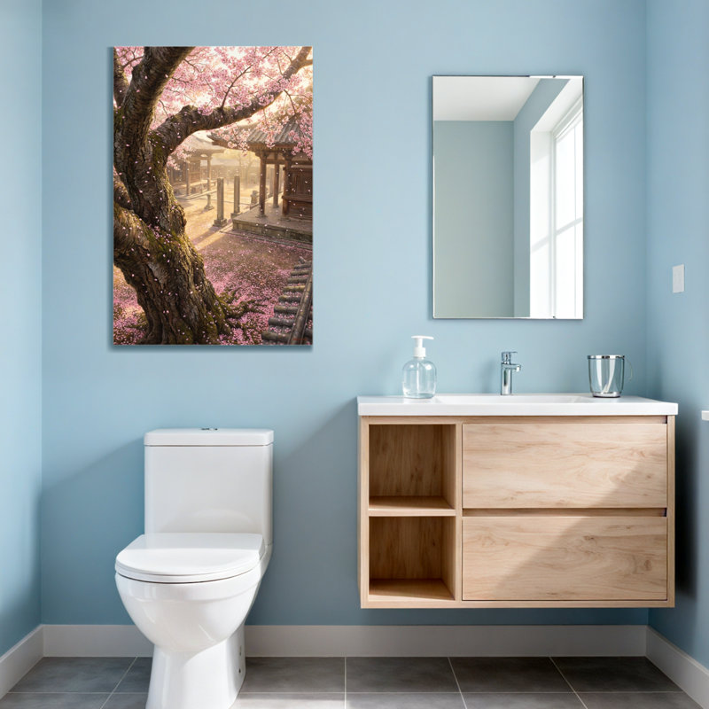 Plantes et fleurs, scène de jardin de cerisiers en fleurs, H 36 po x l 24 po