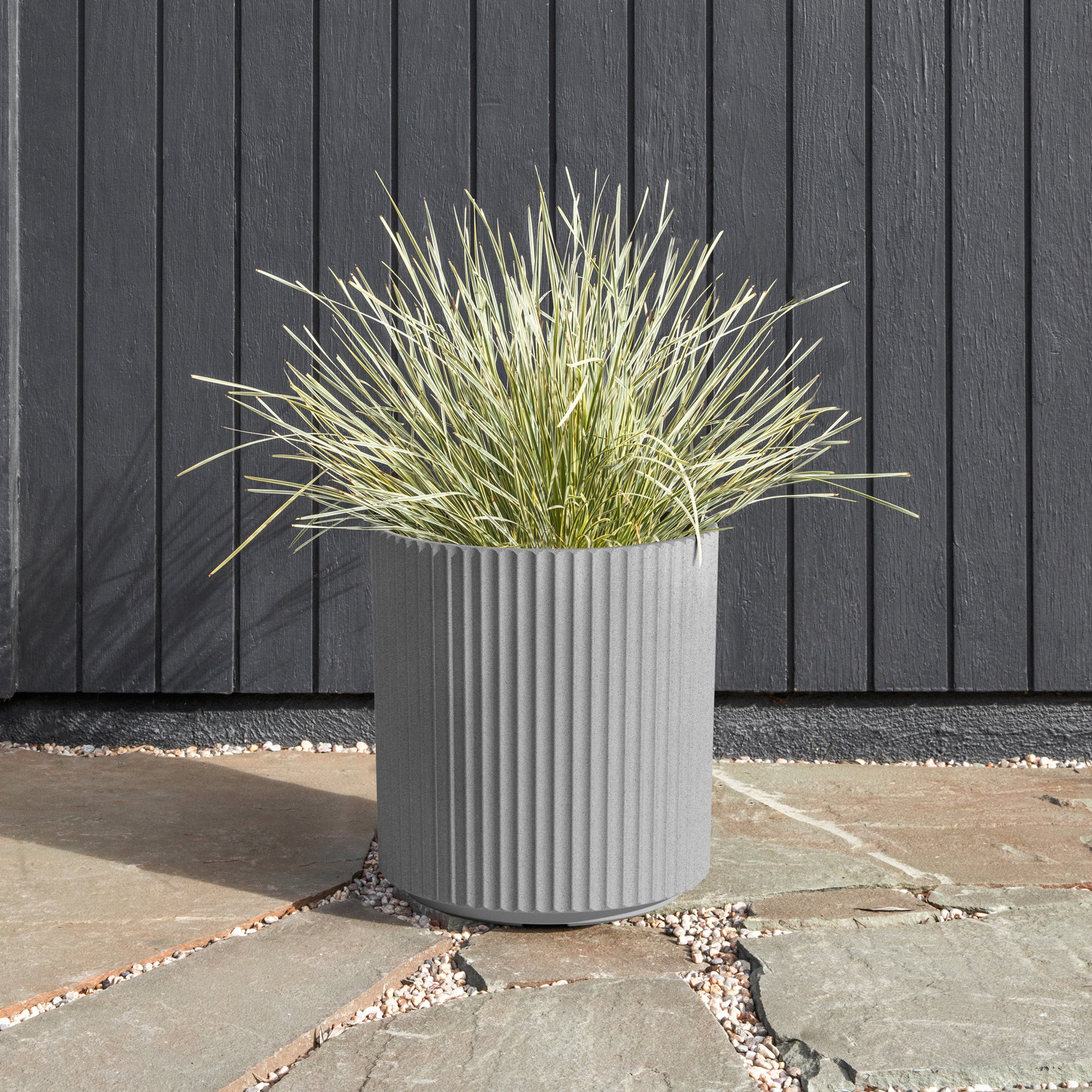 Demi Series Round Planter, Gray, 16" H x 14.75" W x 14.75" D, 1