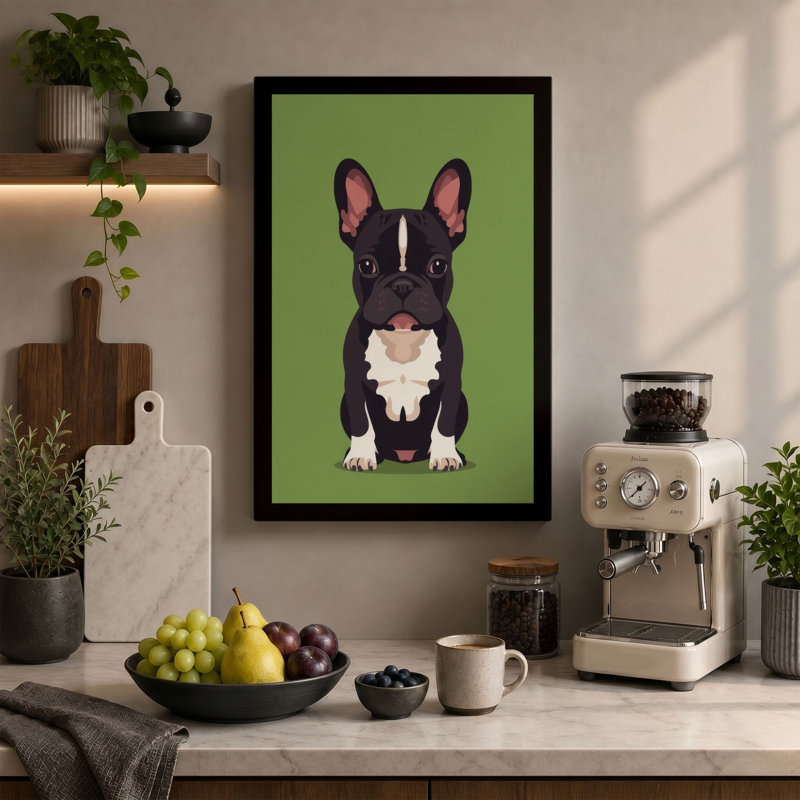 French Bulldog Portrait Minimalist 1 Piece Wrapped Canvas Wall Art, 18x12 - 45.7 x 30.5 cm, Sage Border