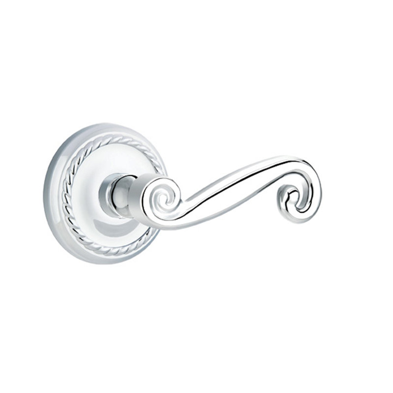 Scroll Passage (Hall & Closet) Door Lever with Round Rosette, Right, Bright Chrome