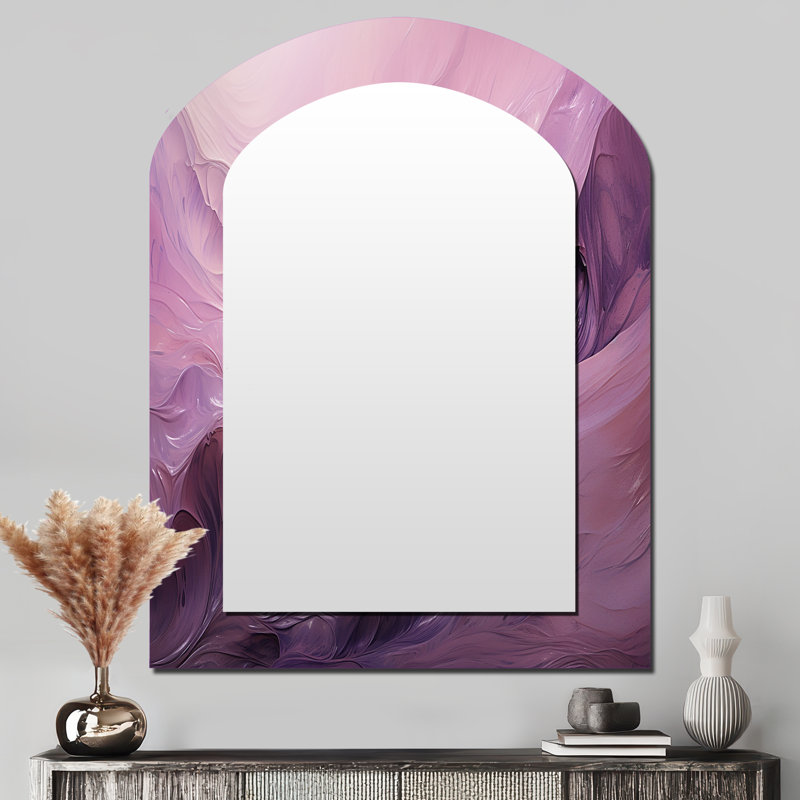Tuba Terrain Mountainous Mauve VI - grand miroir asymétrique à encre liquide, miroir mural décoratif arche moderne, impression d'art en métal