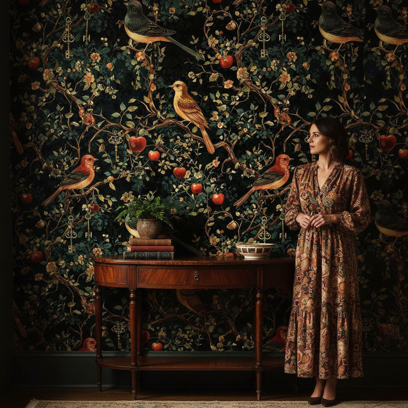 Lark Manor™ Vintage Wallpaper Birds Floral Decorative Mural | Wayfair