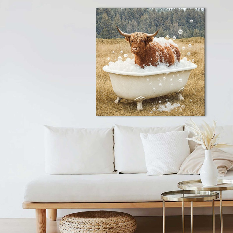 Bathing Bull by Gail Peck - Graphic Art on Canvas