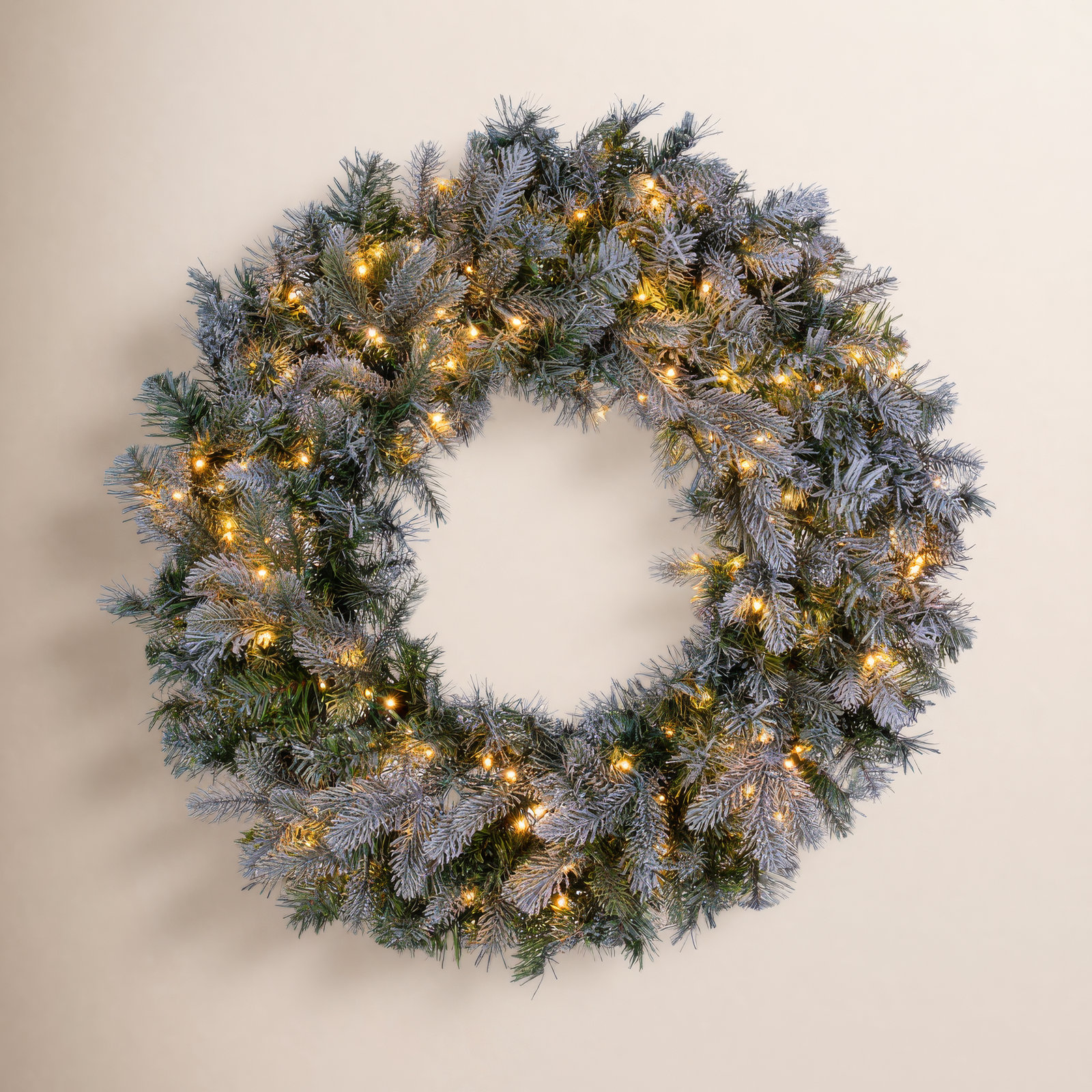 Vickerman Frosted Douglas Fir Artificial Pre-Lit Wreath, Warm White 3mm LED Wide Angle Lights, 60" H x 60" W x 5" D