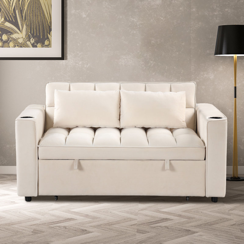 Futon rembourré Bulut 55.3, Velours blanc laiteux
