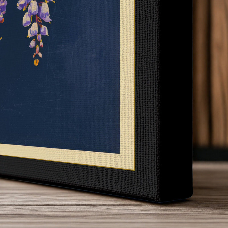 Cascading Wisteria Japandi - Wrapped Canvas, 24x16 - 61.0 x 40.6 cm, Black Border