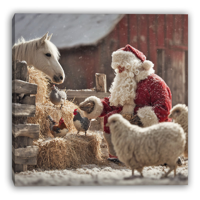 Santa’s Farmyard Morning-Wrapped Canvas Wall Art, 20" H x 20" W