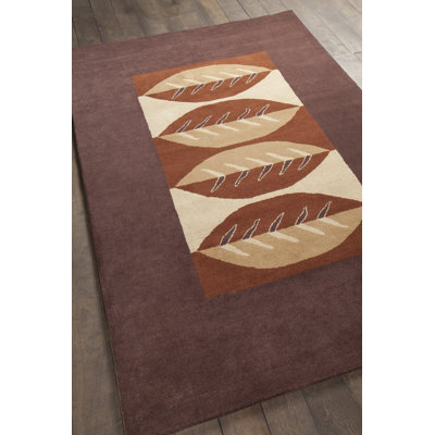 Tapis d'intérieur en laine touffeté à la main à motif géométrique brun