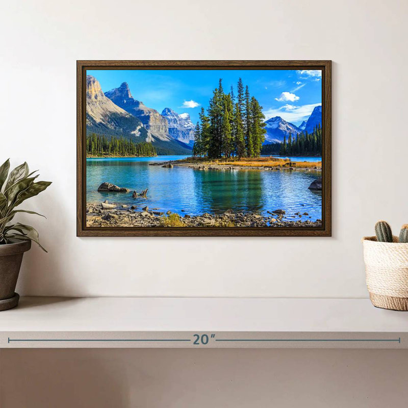 Lac Maligne, 13 po x 9 po, Cadre flottant noyer