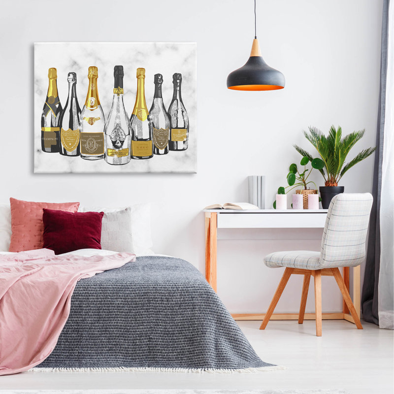 «Radiant Glam Twinkle Champagne Bottles» par Ziwei Li - peinture sur toile tendue, H 36 po x l 48 po x P 1,5 po