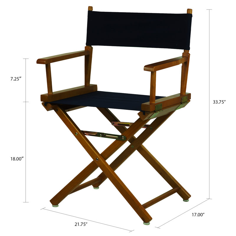 Chaise de réalisateur pliante 18 po, Bleu marine, Chêne miel