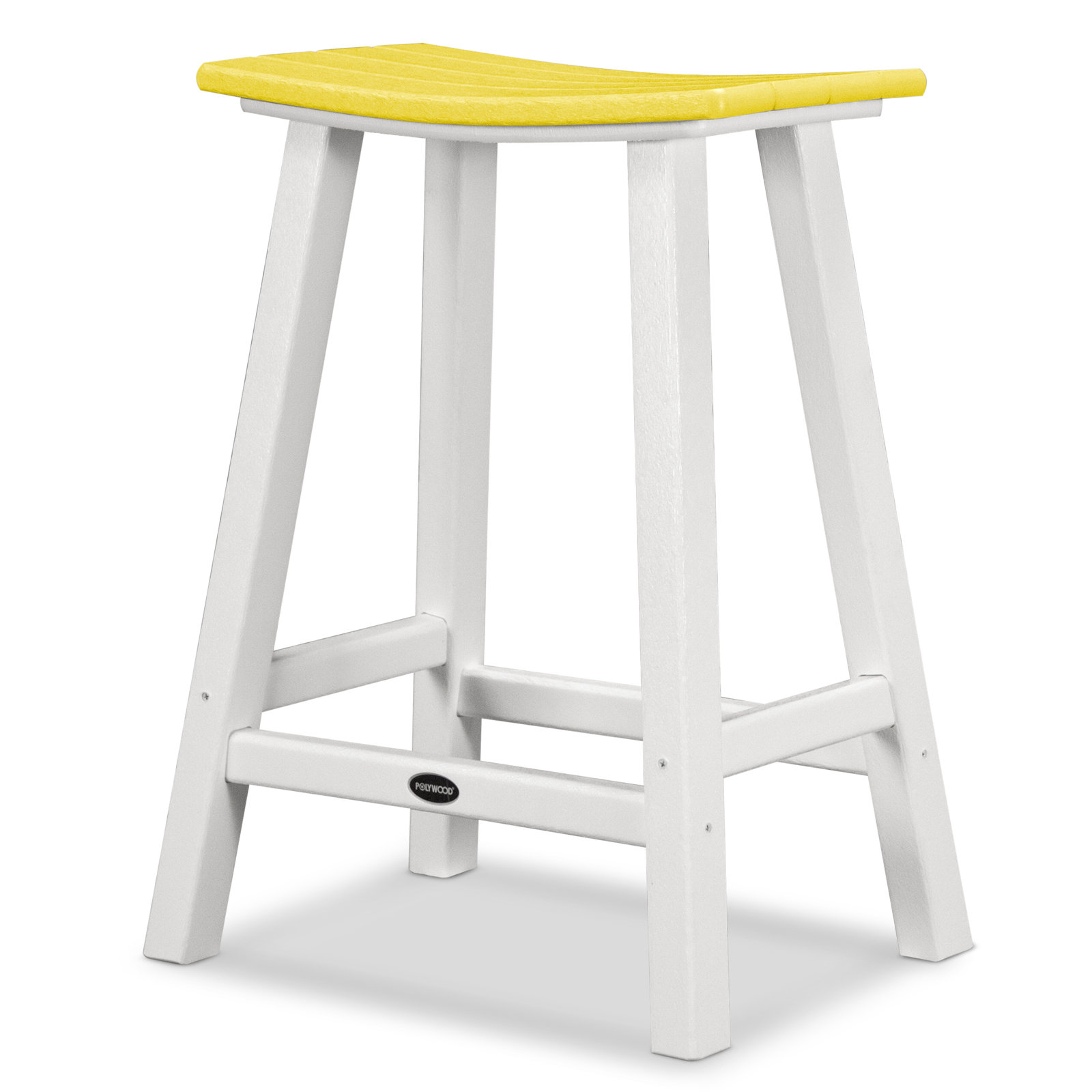 POLYWOOD® Contempo Saddle Counter Stool, Lemon, White