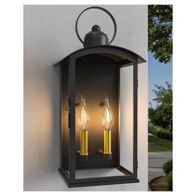 19.7" Matte Black Outdoor Wall Sconce with Dusk-to-Dawn Sensor, Large Metal and Glass Exterior Lantern for Porch and Patio (Bulbs Not Included)