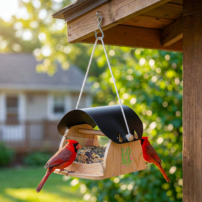 Wooden Hanging Bird Feeder, Outdoor Garden Decor For Wild Birds, 1200ML