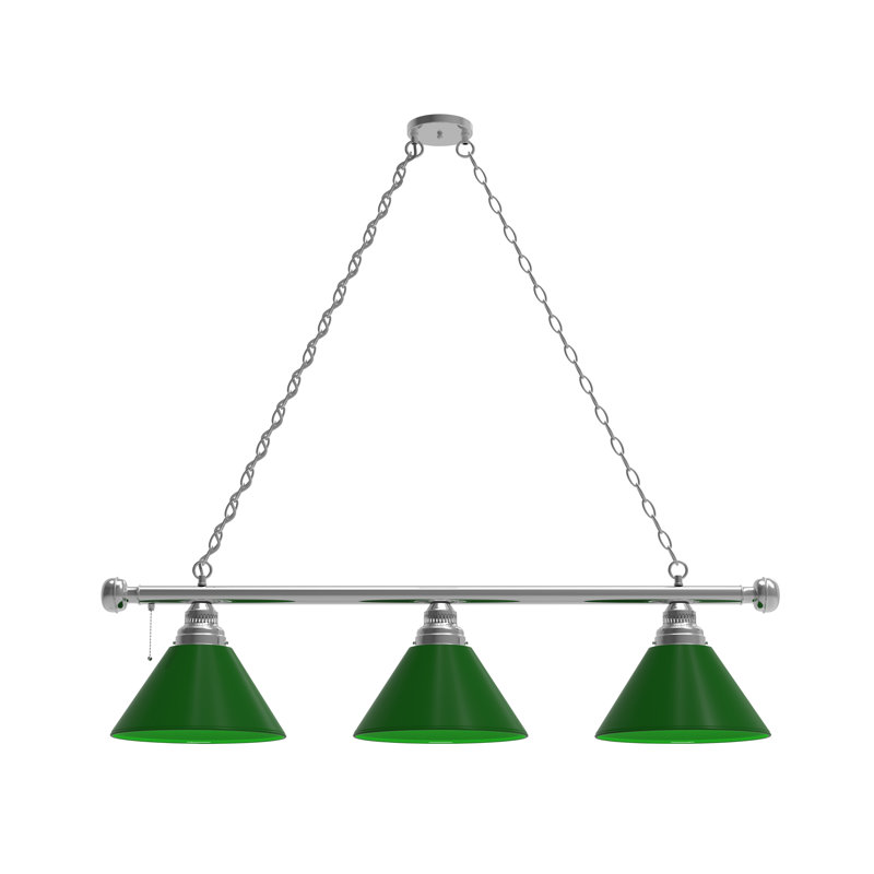 3 - Light Pool Table Lights Pendant, Chrome, Green