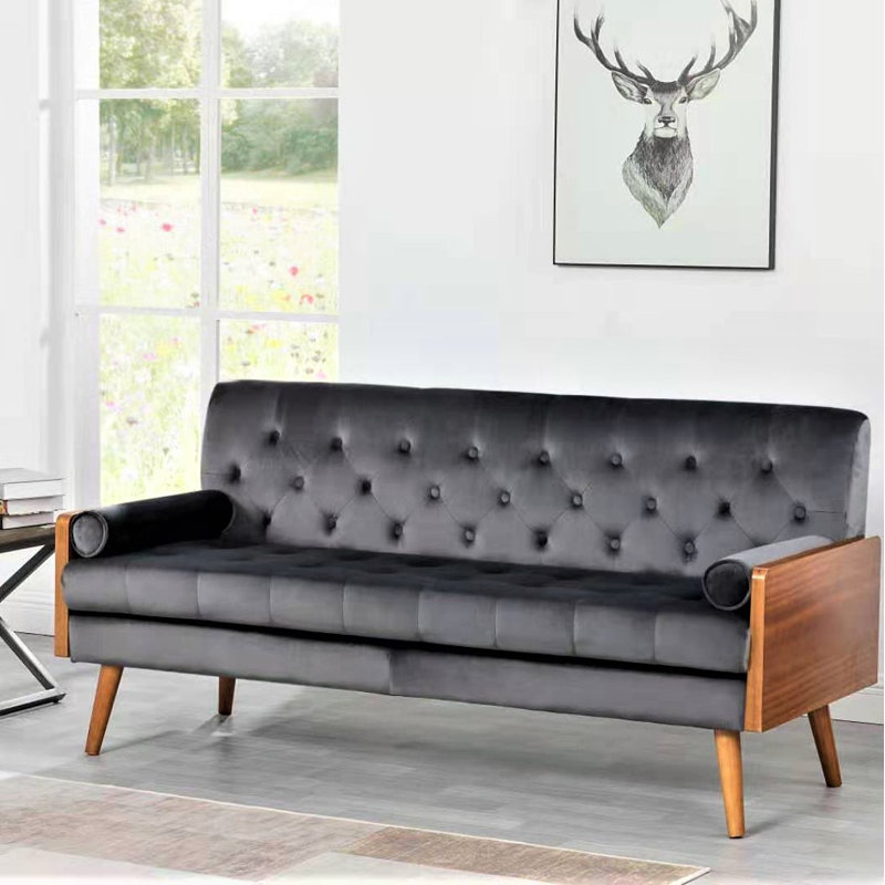 Canapé en velours à accoudoirs carrés de 68,5 po Laramie, Gris