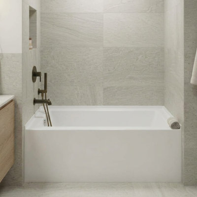 Condris 54" Acrylic Alcove Soaking Bathtub with Apron Front, Round Overflow, Left Drain, Anti-Slip, White