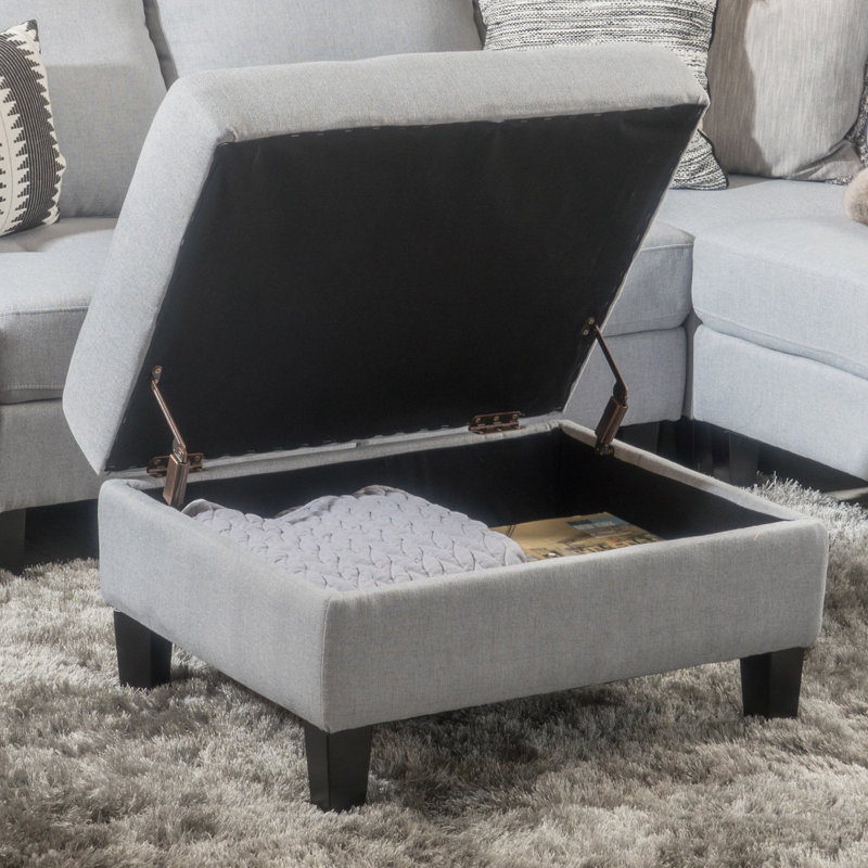 Anjuman Upholstered Ottoman, Light Gray, Light Gray Polyester Blend