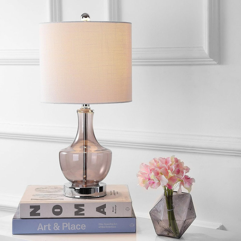 Alper 20" Mini Glass LED Table Lamp, Smoke Grey